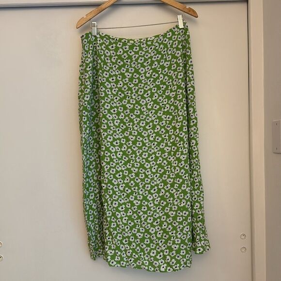 Anthropologie Maeve Green Floral Casual The Lille Side-Slit Midi Skirt Size 12 - Picture 5 of 5